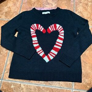 Indigo Rose Small Black Heart Candy-Stripe Sweater